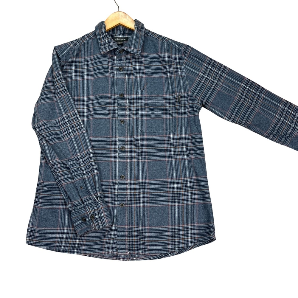 Eddie Bauer Button Down Mens Medium Blue Plaid Long Sleeve Flannel Classic Fit
